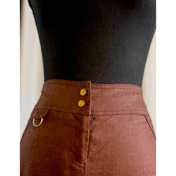 Cache Brown Linen Cargo Capris Wide Leg Size 6 - Picture 7 of 8